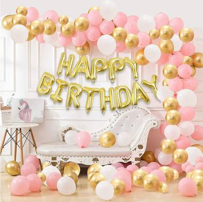 VERIFIED Solid Pink Happy Birthday Decoration Combo 101Pcs Foil Banner and Balloons for Princess Girls Adult Wife Girl Friend 18th 30th Birthday Party Decoration Balloon