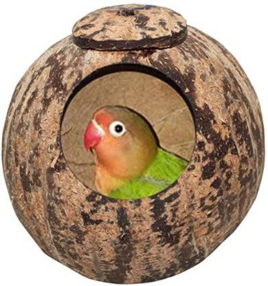 KAPOOR PETS Natural Coconut Shell Bird Nest for Finches and Sparrows, Round Organic Bird House, Feeder for Small Birds, Budgies, Love Birds, Parrots, Parakeet, Conures, Cockatiel, Hanging Finch nest Box Bird House