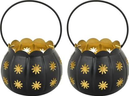 Being Nawab Shadow Handi Tealight Holder Iron 2 - Cup Tealight Holder Set