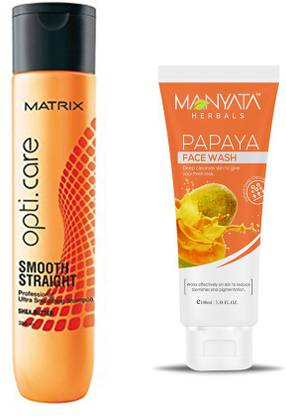 MATRIX Opti Care Smooth Straight Professional Ultra Smoothing Shampoo, 200ml & Manyata Papaya Face Wash for Blemishes and Pigmentation, 100ml