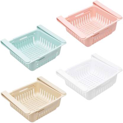 batwada export Fruits/Vegetables Kitchen Rack Plastic Fridge Drawer Organizer, 4 Pack Retractable Drawer Refrigerator Storage Box, Unique Design Pull Out Bins, Fridge Shelf Holder Storage Box, Small Size, Fit for Fridge Shelf Under 0.5 inch