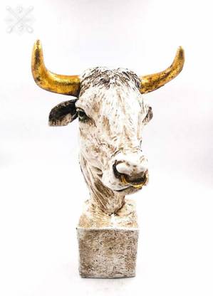 Indicast Bull Head Statue Stone Finish Animal Figurines Gifts (Green) Decorative Showpiece  -  12.7 cm