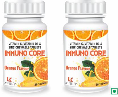 IMMUNO CORE Vitamin C, Vitamin D3 & Zinc Chewable Tablet (60 Tablets)