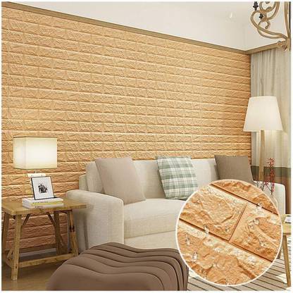 ODELEE 3D FOAM BRICK WALL STICKER BEIGE ( PACK OF 15 PCS ) Pack of 15