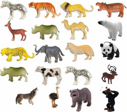 VINMOT Realistic Small Size Wild African Jungle Animals Figures Toy Set with Jungle Map