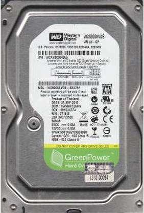 WD Green 500 GB Desktop Silver SATA Internal Hard Disk Drive (HDD) (WD5000AVDS-WD5000AUDX)
