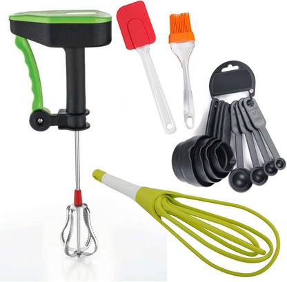 SEASPIRIT Power free hand blender with spatula silicone oil brush and measuring spoon cup and Foldable Plastic Whisk Beater Hand Blender Kitchen Tool Set Kitchen Tool Set