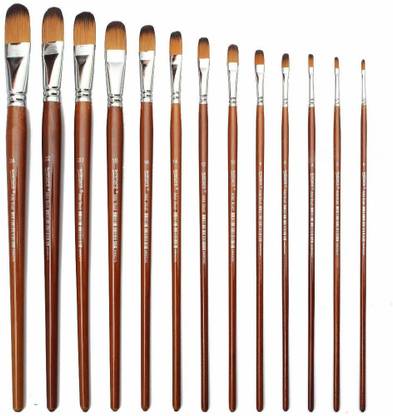 THR3E STROKES WORISON Long Handle Filbert Paint Brushes SYNTHETIC HAIR (Set of 13, Brown)