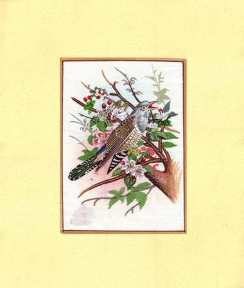 Be You Mughal Period Bird of Mockingbird Indian Miniature Painting on Silk Watercolor 29.5 inch x 24.5 inch Painting