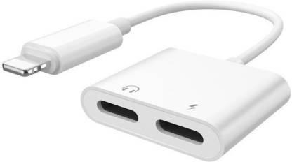 De-TechInn White 2 in 1 Headphone Aux Audio Jack and Charger Connector Dual Ports Adapter Splitter for Iphone 11 Iphone 6, 6 Plus, 6s, 6s Plus, 7, 7 Plus, 8, 8 Plus, X,xs,xs Max, Xr Phone Converter