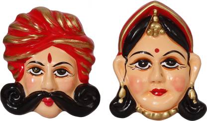WEBELKART Premium Handmade Royal Rajasthani Desi Couple Designer Fridge Magnet Decorative Showpiece  -  8 cm