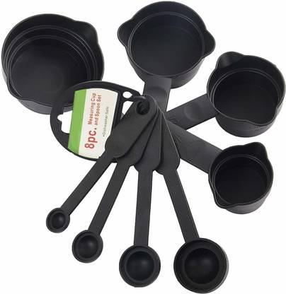 AJB 8 Pcs Set Dishwasher Safe Easy to Handle Measuring Cups & Spoons (Black) Measuring Cup Set