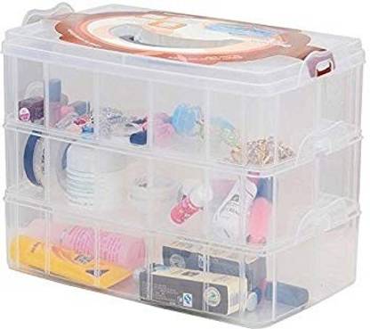 PAVITYAKSH 3 Layer-30 Grid Transparent Plastic Organizer Jewelry Craft Accessories Storage Box/Basket/Container with Collapsible and Removable Dividers Jewellery Organizer Vanity Box