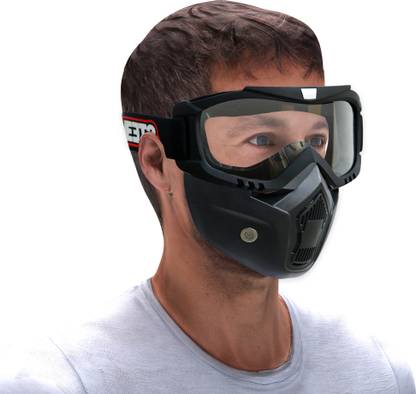 Steelbird 7Wings 3 in 1 Face Shield,Goggles with Detachable Mask, Full Face Protection Motorbike Helmet