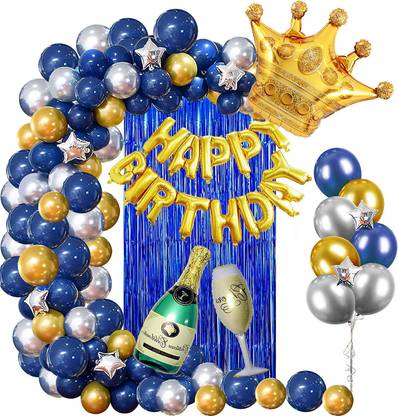Anayatech blue birthday combo wit crown and champagne bottle-(pack of 61)
