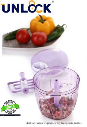 unlock Handy and Compact Vegetable Chopper with 5 Blades for effortlessly Chopping Vegetables and Fruits(Assorted Color, 900ML) Vegetable Chopper