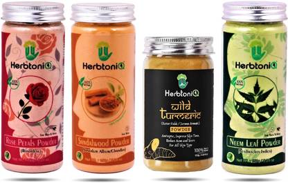 हर्ब्टोनिक 100% Natural Rose Petals, Sandalwood, Wild Turmeric And Neem Leaf Powder For Face Pack