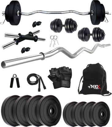 KRX 30 kg PVC 30 Kg with One 3 Ft Curl Rod and One Pair Dumbbell Rods with gym Accessories Home Gym Combo