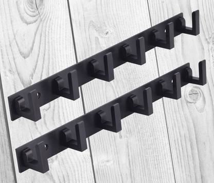 DOCOSS Pack Of 2 Exclusive Extra Long -40 cm Full Black Hooks Wall Hanger/ Cloth Hangers for Walls /Door Hanger For Clothes ,Towel Hook Rail 12