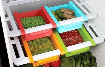 Primelife Containers Kitchen Rack Plastic 4 Pcs Fridge Space Saver Organizer Slide Multipurpose Refrigerator Storage Rack