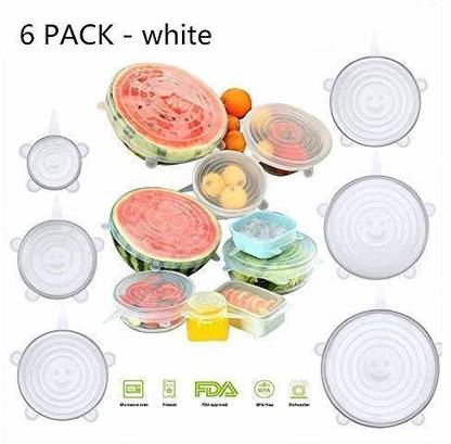 KITCHEN INDIA Silicon Stretch lids for containers Stretchable microwavable Dishwasher Food Grade air Tight Sealer Cover for Round Square Bowls Cups pots cans Jars Glassware 8.1 inch, 6.5 inch, 5.7 inch, 4.5 inch, 3.8 inch, 2.6 inch Lid Set, Pack of 6