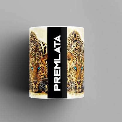 Beautum Name Printed Premlata Cheetah Design White Ceramic (350) ml. Model No:BMNAT016176 Ceramic Coffee Mug
