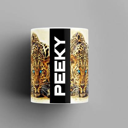 Beautum Name Printed Peeky Cheetah Design White Ceramic (350) ml. Model No:BMNAT015618 Ceramic Coffee Mug