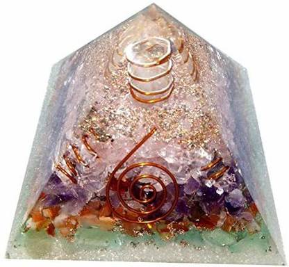 Mohammed Agate Orgone Pyramid For Success And Prosperity Amethyst-Carnelian-Rose Quartz-Satyaloka Quartz-Pyrite-Copper-Green Aventurine 70 MM Decorative Showpiece - 7 cm