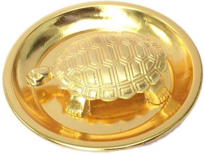 DC DC Feng Shui Pure brass" Tortoise/Turtle with Water Plate; Vastu Living Positivity, Wealth, Money, Good Luck & Longevity; Home, Office Decor Gift Decorative Showpiece  -  2 cm