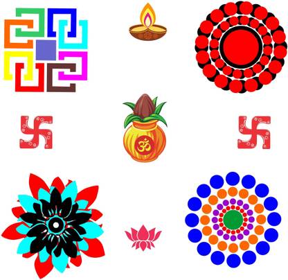 wildartcreation 30 cm Floral Rangoli Combo Sticker for Diwali with DiyGD and ative KalGDh _GD558 Self Adhesive Sticker