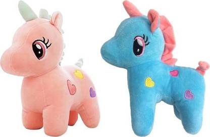 Sanvidecors GIFTS STYLISH UNICORN HORSE PLUSH STUFFED SOFT TOY Pink and Blue for kids  - 23 cm