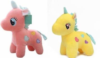 Sanvidecors GIFTS STYLISH UNICORN HORSE PLUSH STUFFED SOFT TOY Pink and Yell  - 30 cm