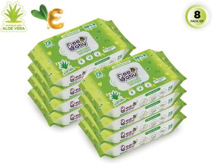 Beebaby Fresh Aloe Vera Baby Wet Wipes - 8 Pack of 72 Pieces