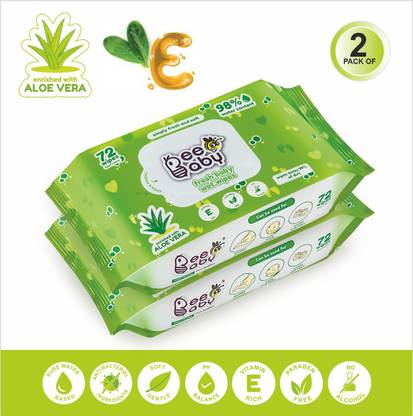 Beebaby Fresh Aloe Vera Baby Wet Wipes - 2 Pack of 72 Pieces