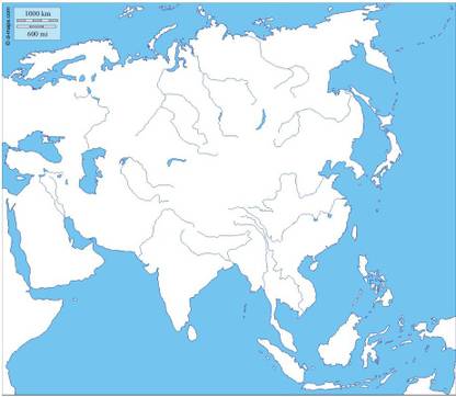 Practice Map Asia Physical Map Paper Print
