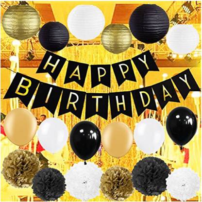Balloons Black and Gold Party Decorations with Happy Birthday Banner for 18th, 21st, 30th, 40th, 50th, 60th, 75th, 80th Birthday