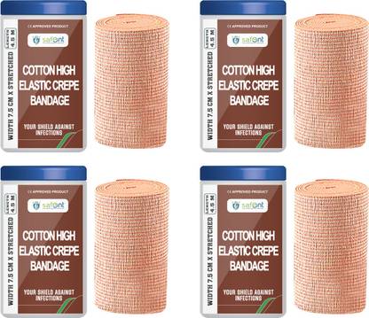 safent Cotton High Elastic Bandage - 3 Inch - (7.5cm*4.5M) (Set Of 4) Crepe Bandage
