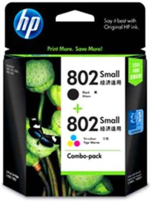 raj enterprises Hp 802 2-pack Small Black Original Ink Cartridges Black + Tri Color Combo Pack Ink Cartridge