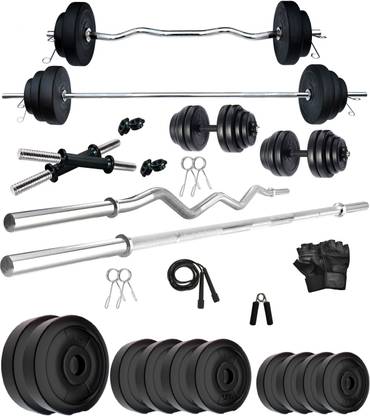 KRX 50 kg PVC 50 Kg with 3 Ft Curl + 5 Ft plain Rod & 1 Pair Dumbbell Rods Home Gym Combo