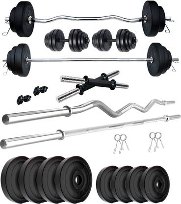 KRX 20 kg PVC 20 Kg with One 3 Ft Curl + One 3 Ft plain Rod and One Pair Dumbbell Rods Home Gym Combo