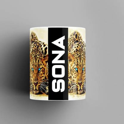 Beautum Name Printed Sona Cheetah Design White Ceramic (350) ml. Model No:BMNAT020806 Ceramic Coffee Mug