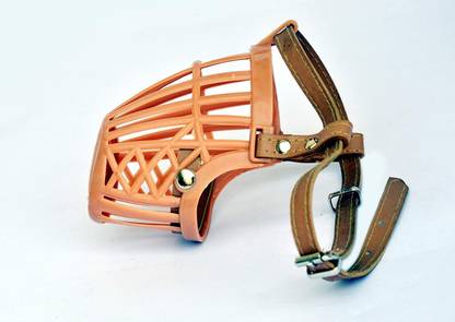 Woofy Adjustable Muzzle Cum Mouth Cover/Basket Cage Collar for Dog (Beige, Size-3), Small Medium Strips Dog Muzzle