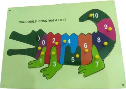 Ashmi Wooden Crocodile Shape Counting 0-10 With Knob Jigsaw Puzzle - Educational Learning Game for Kids Age 2 & Above