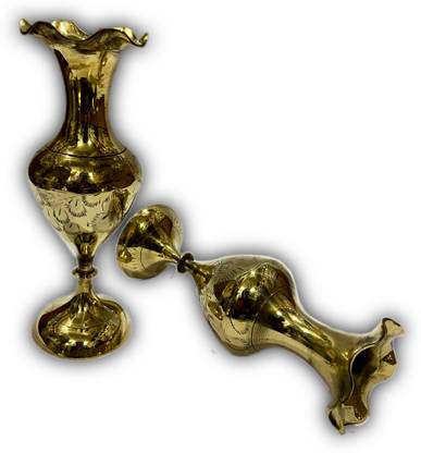 lavish Temptations Small Brass Painted Flower Vase for Home Décor Living Room, Guldasta for Artificial Flowers .(Set of Two) Brass Vase