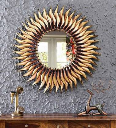 Vastra VINOD Metal Round Wall Cone Mirror in Yellow color