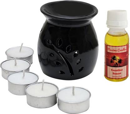 Maxime Candles Coastline Sunset Aroma Oil, Diffuser, Diffuser Set Black Ceramic Aroma Diffuser Coastline Sunset
