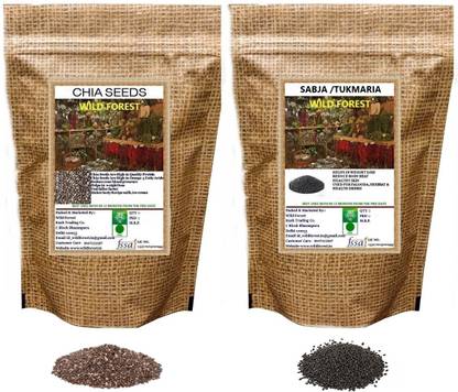 WILD FOREST CHIA & SABJA SEEDS ( 100 GM EACH ) Chia Seeds, Basil Seeds