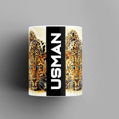 Beautum Name Printed Usman Cheetah Design Ceramic (350) ml. Model No:BMNAT022507 Ceramic Coffee Mug
