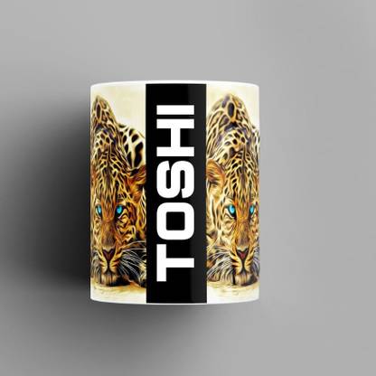 Beautum Name Printed Toshi Cheetah Design Ceramic (350) ml. Model No:BMNAT022296 Ceramic Coffee Mug