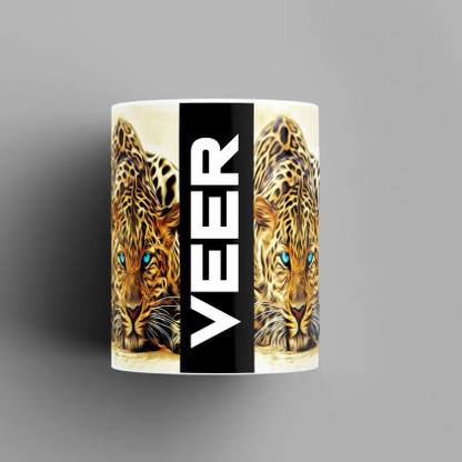 Beautum Name Printed Veer Cheetah Design Ceramic (350) ml. Model No:BMNAT022741 Ceramic Coffee Mug